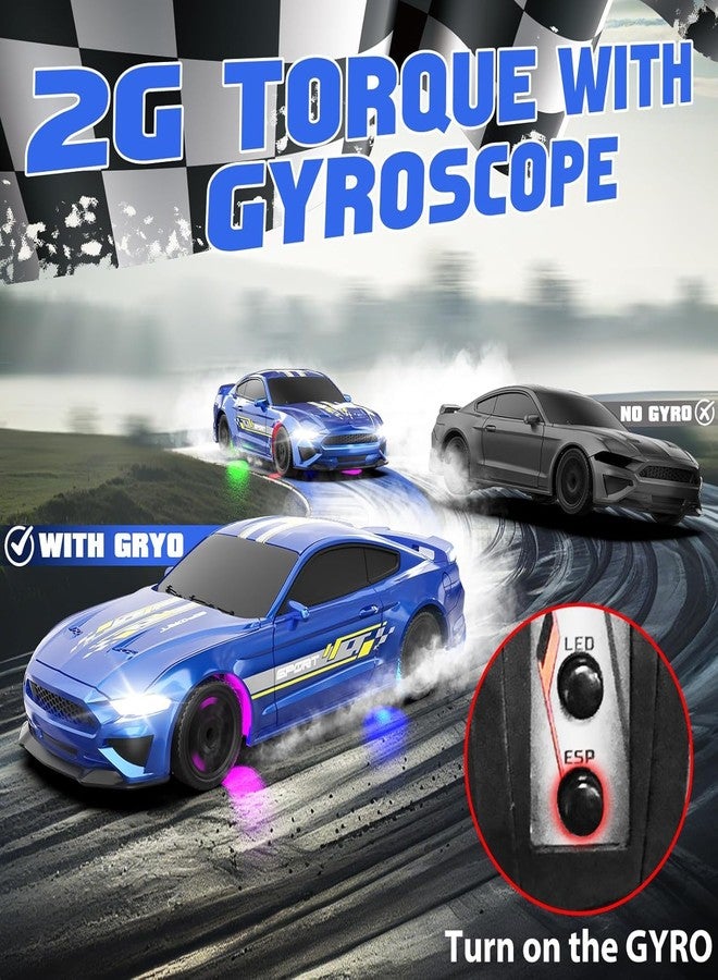 FEXXA سيارة سباق انزلاقية تعمل بالتحكم عن بعد من نوع FEXXA بمقياس 1/43، مزودة بنظام جيروسكوب رباعي الدفع وجاهزة للانطلاق، نموذج سيارة صغيرة عالية السرعة (1:43 RC Drift Mustang-Blue) - Image 3